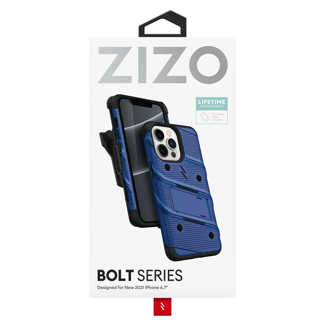 ZIZO Bolt Apple iPhone 13 Pro Max Holster Case with Tempered Glass, Built-in Kickstand & Lanyard (3 Colors)