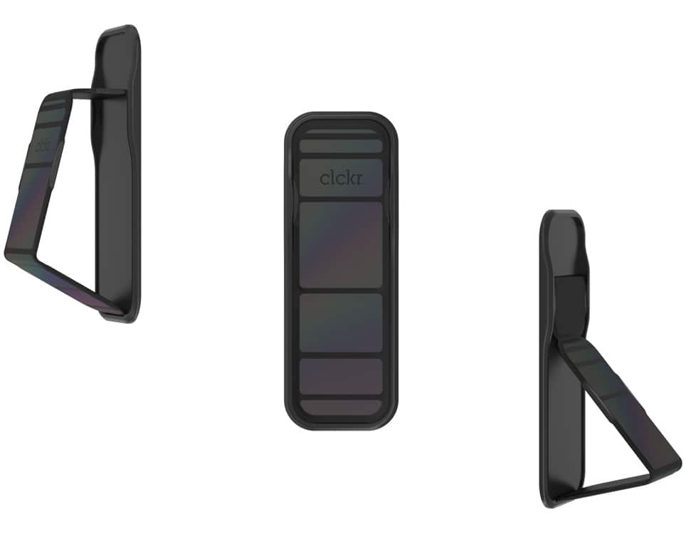 CLCKR Universal Cell Phone Grip Holder and Expanding Stand - Reflective Black