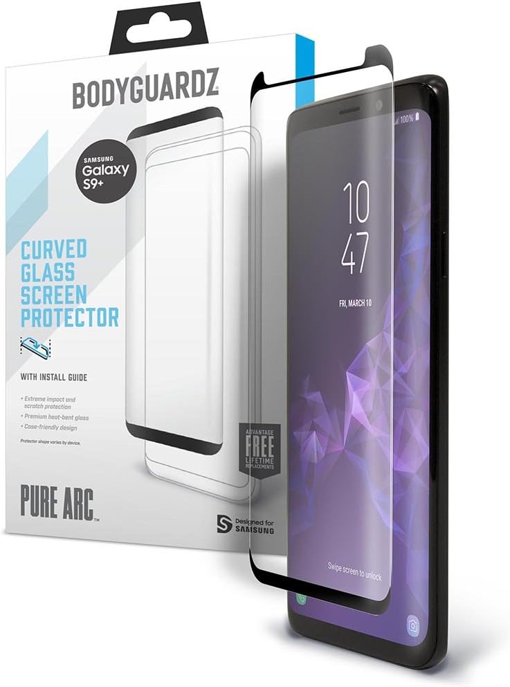 BodyGuardz Pure Arc Tempered Glass for Samsung Galaxy S9+ Clear Curved Screen Protector