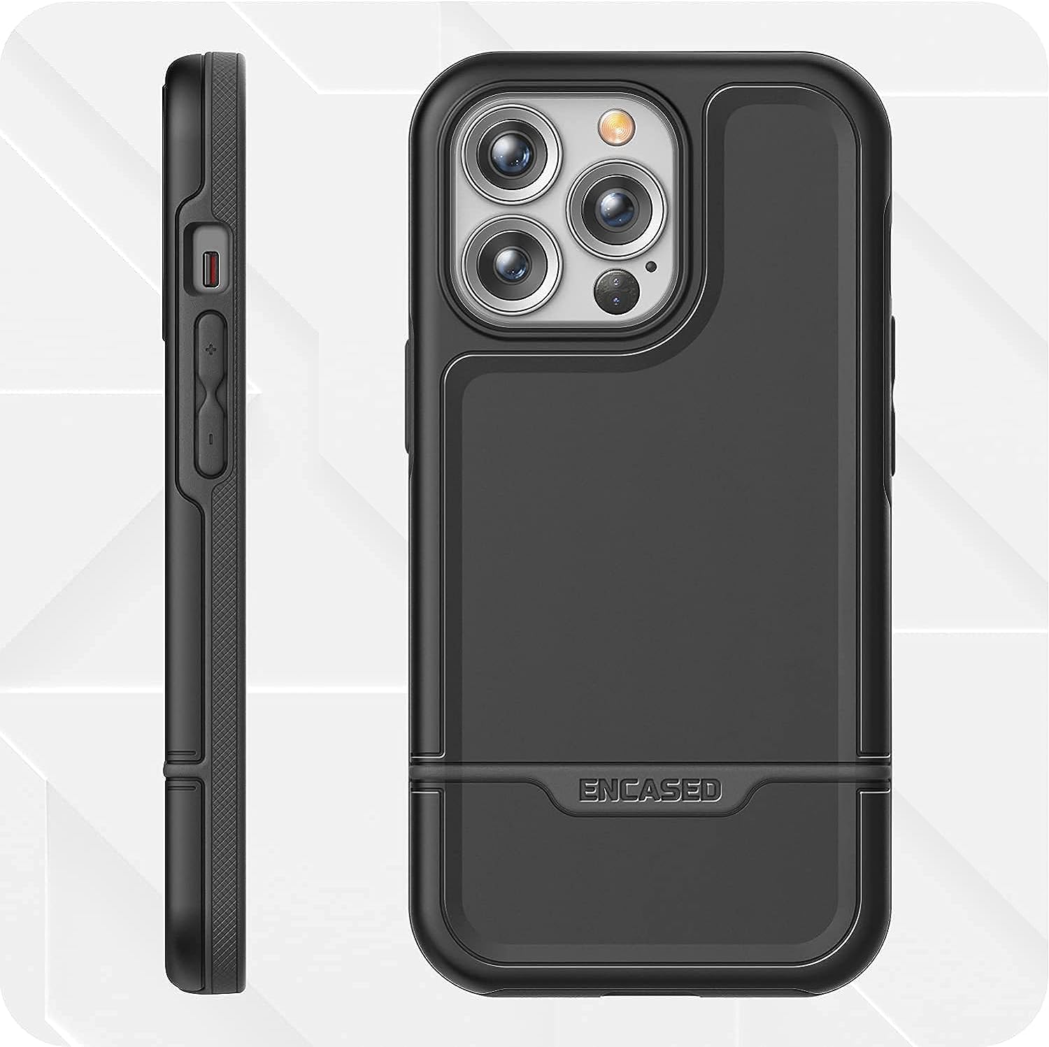 Encased Rebel iPhone 13 Pro Case with Holster, 10ft Impact Tested - Black