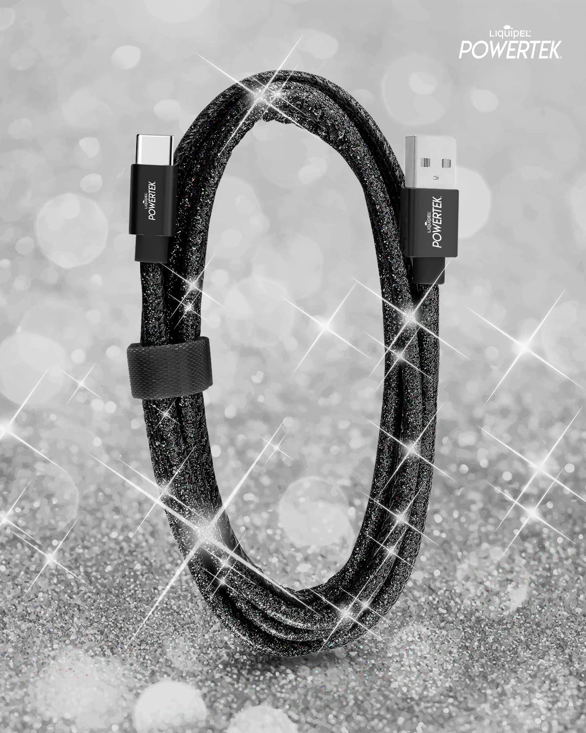 LIQUIPEL USB Type C Cable 6ft, USB A 2.0 to USB-C Fast Charger Extra Long Durable, Glitter Cables - Black
