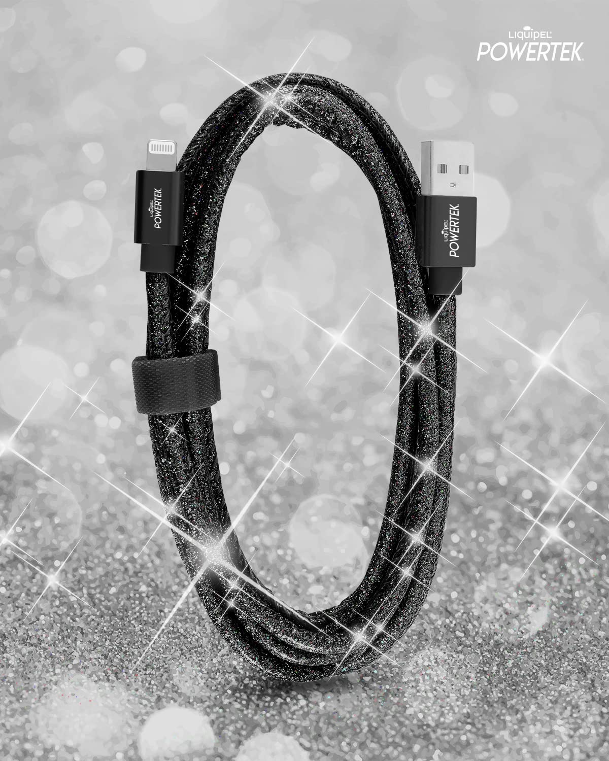 LIQUIPEL Powertek Glitter MFi Certified Charger USB Cable Compatible for iPhone, iPad, 6ft Cable, Fast Charging Lightning (Black)