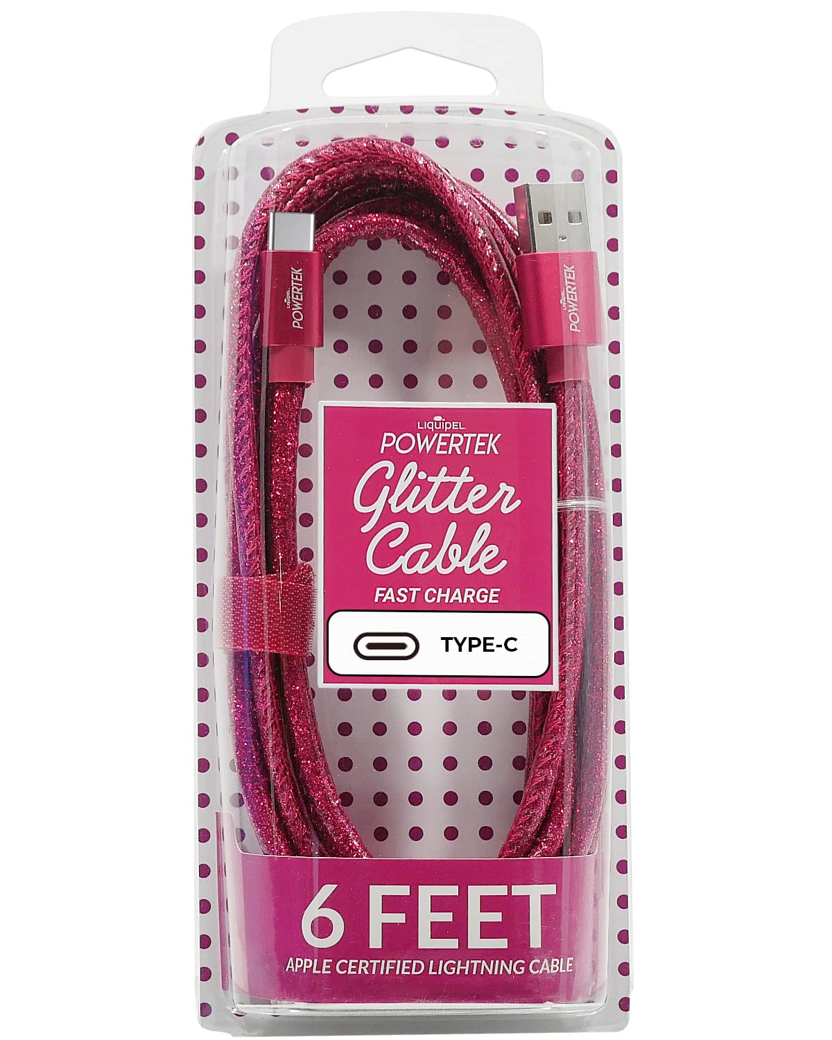 LIQUIPEL USB C Cable 6ft USB A 2.0 to USB-C Fast Charger Extra Long Durable, Glitter Cables - Magenta