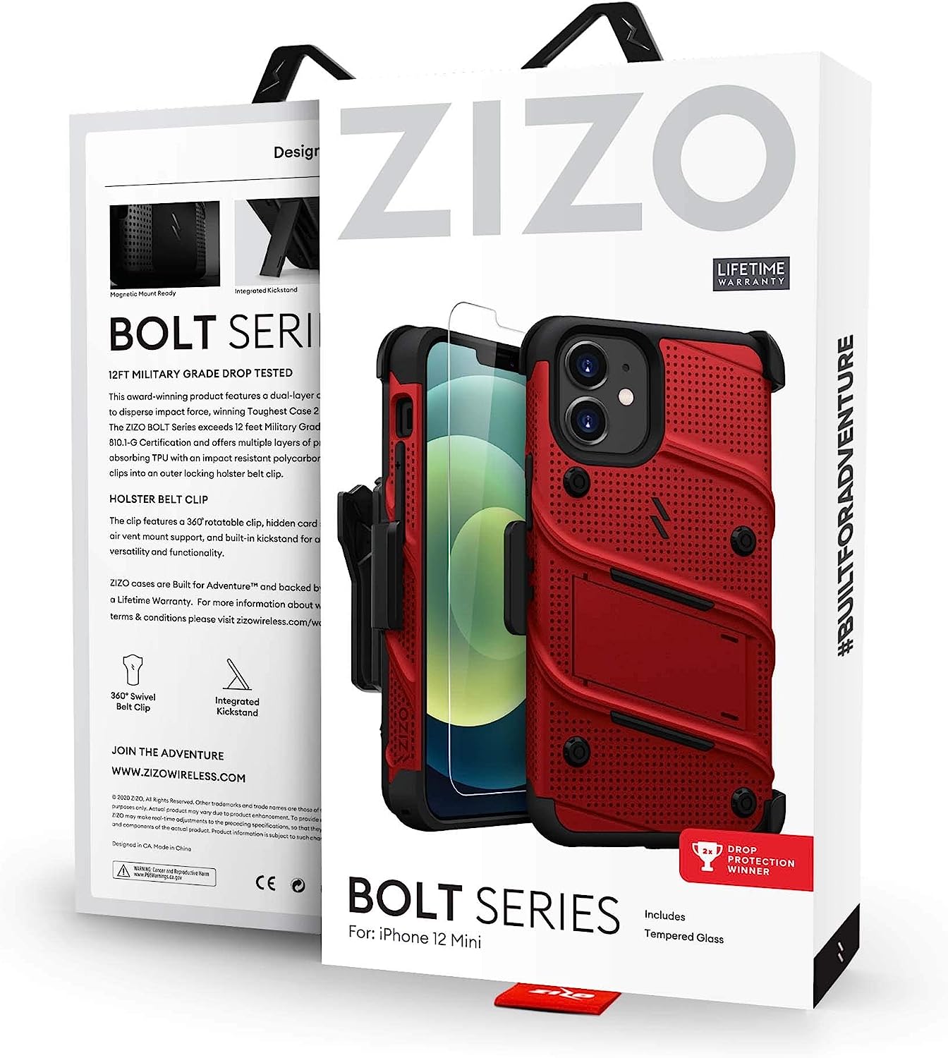 ZIZO Bolt iPhone 12 Mini Holster Case with Screen Protector. Kickstand & Lanyard (4 Colors)