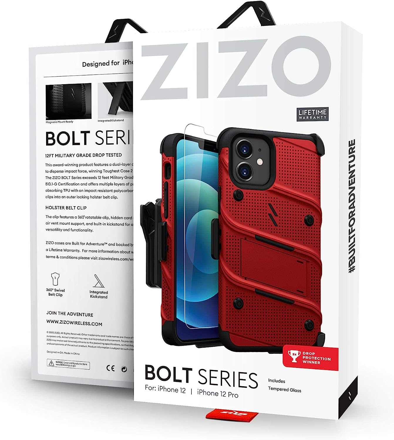 ZIZO Bolt iPhone 12 / 12 Pro Holster Case with Screen Protector, Kickstand & Lanyard (4 Colors)