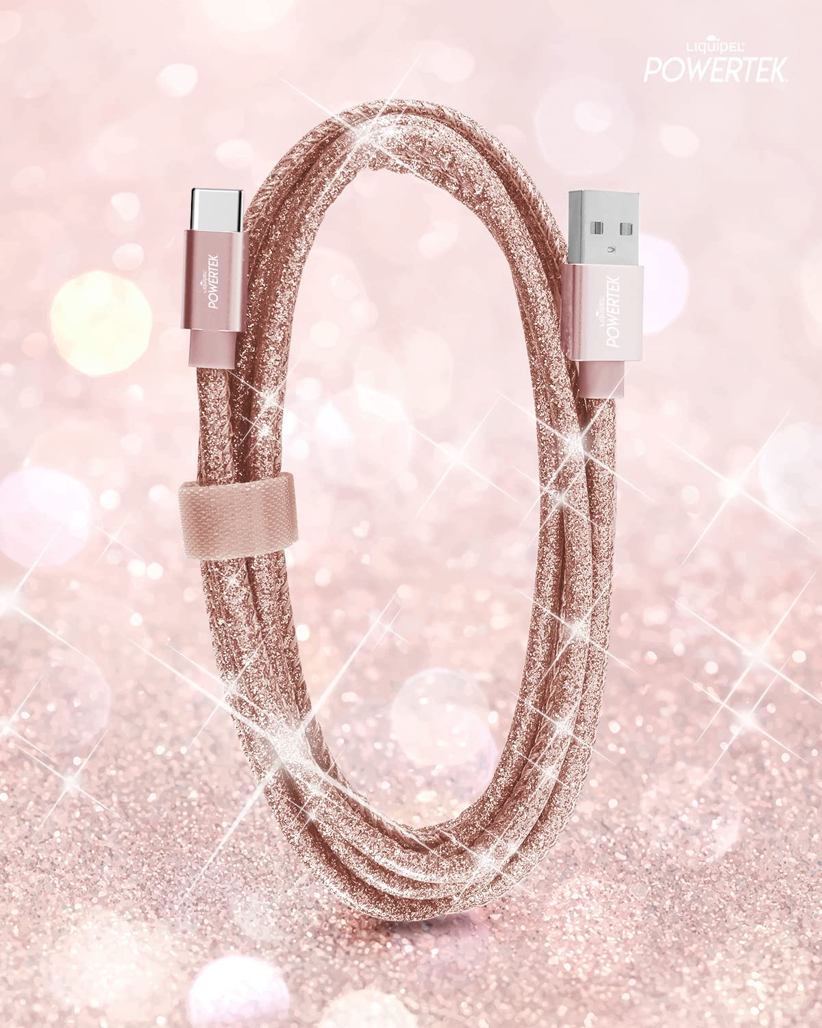 LIQUIPEL USB Type C Cable 6ft USB A 2.0 to USB-C Fast Charger Extra Long Durable, Glitter Cables - Rose Gold