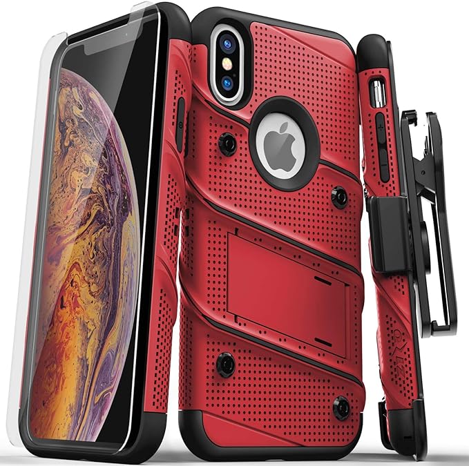 ZIZO Bolt Apple iPhone Xs Max Holster Case with Tempered Glass, Built-in Kickstand & Lanyard - 4 Colors