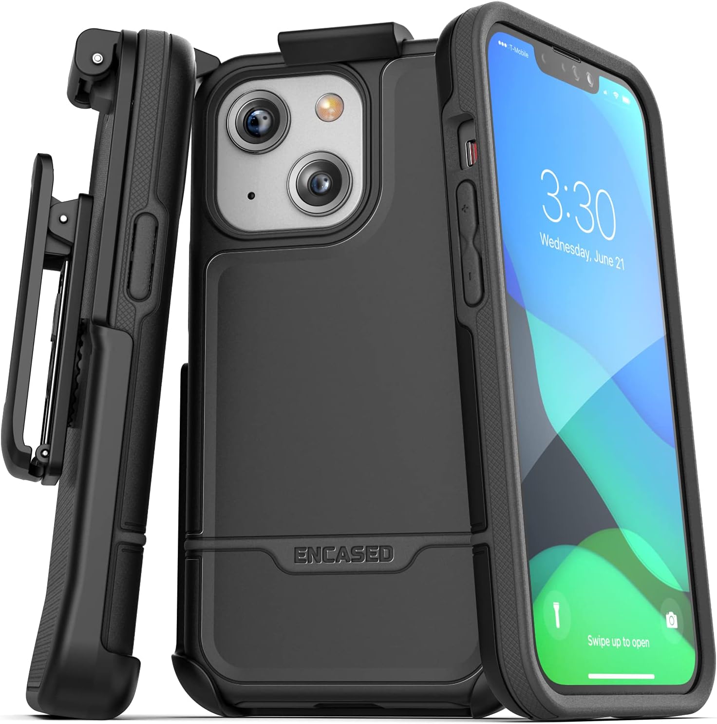 Encased Rebel iPhone 13 Case with Holster, 10ft Impact Tested - Black