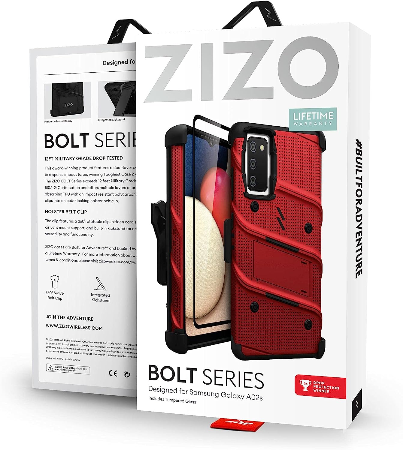 Zizo Bolt Samsung Galaxy A02s Holster Case with Tempered Glass, Kickstand & Lanyard (3 Colors)