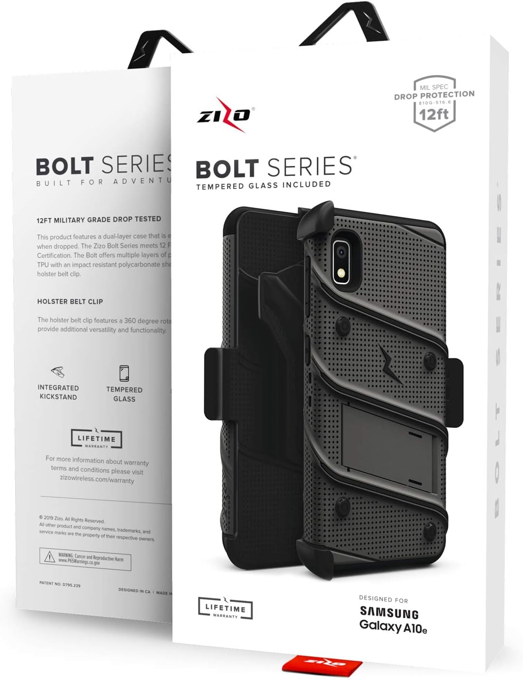 ZIZO Bolt Samsung Galaxy A10e Holster Case with Tempered Glass, Kickstand & Lanyard (4 Colors)