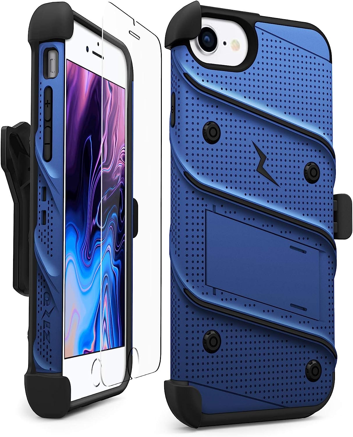 ZIZO Bolt iPhone SE (3rd and 2nd Gen) / 8 / 7 - Holsters Case with Screen Protector, Kickstand & Lanyard (2 Colors)