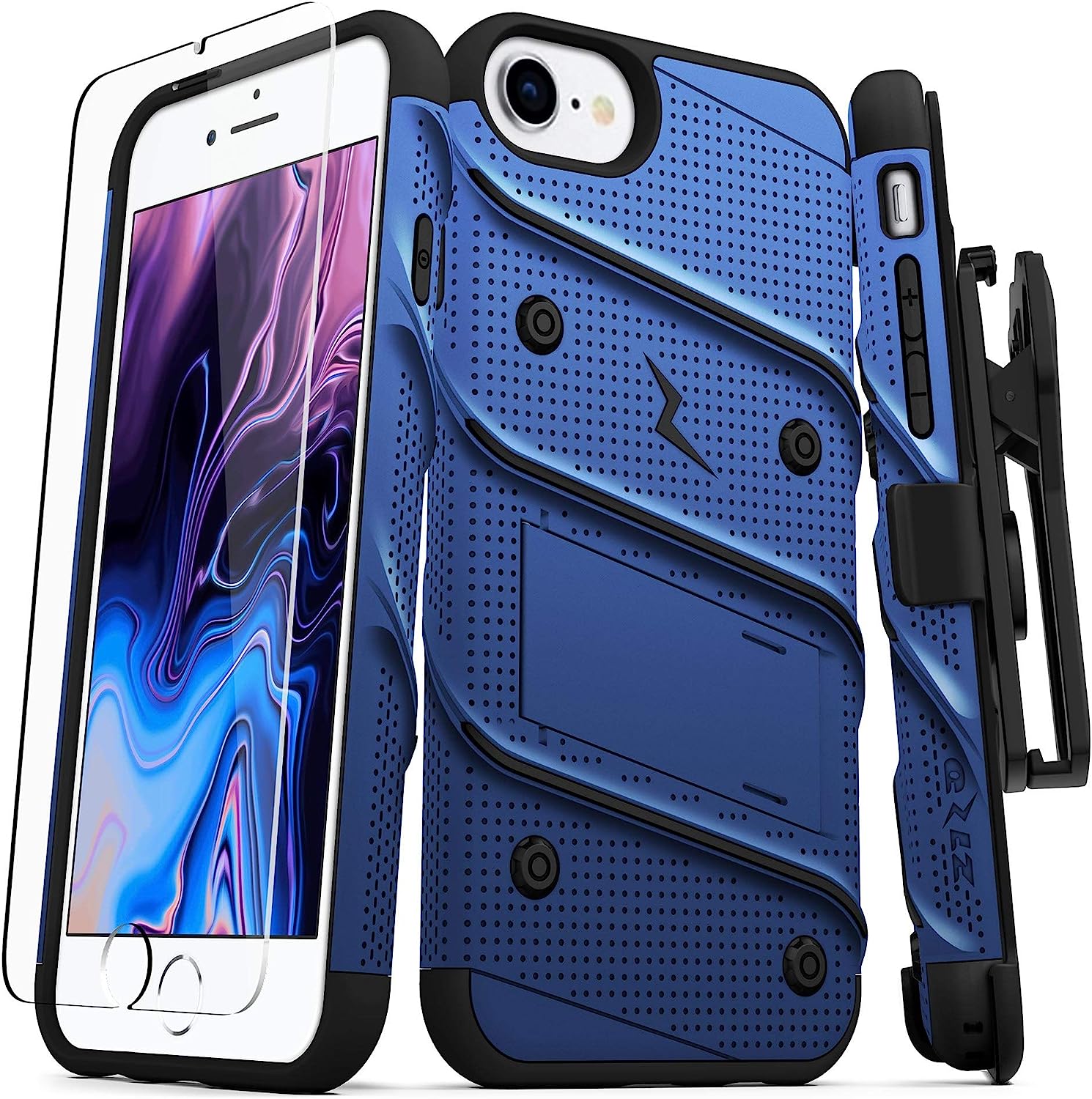ZIZO Bolt iPhone SE (3rd and 2nd Gen) / 8 / 7 - Holsters Case with Screen Protector, Kickstand & Lanyard (2 Colors)