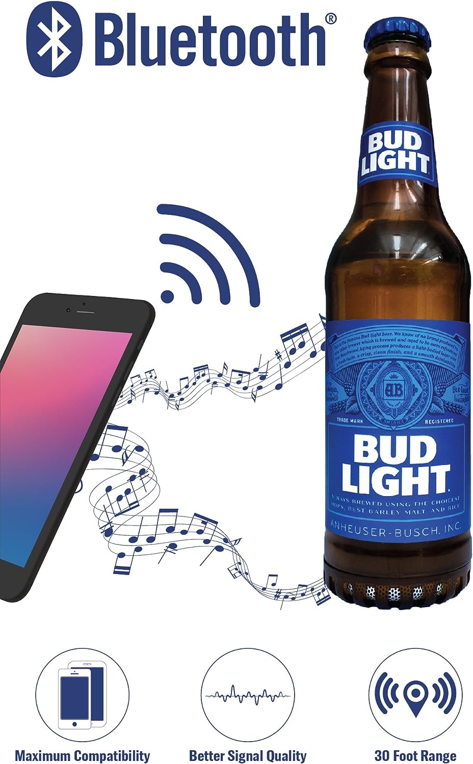 Bud Light Beer Bluetooth Bottle Speaker Portable Wireless Speaker with Rechargeable Battery