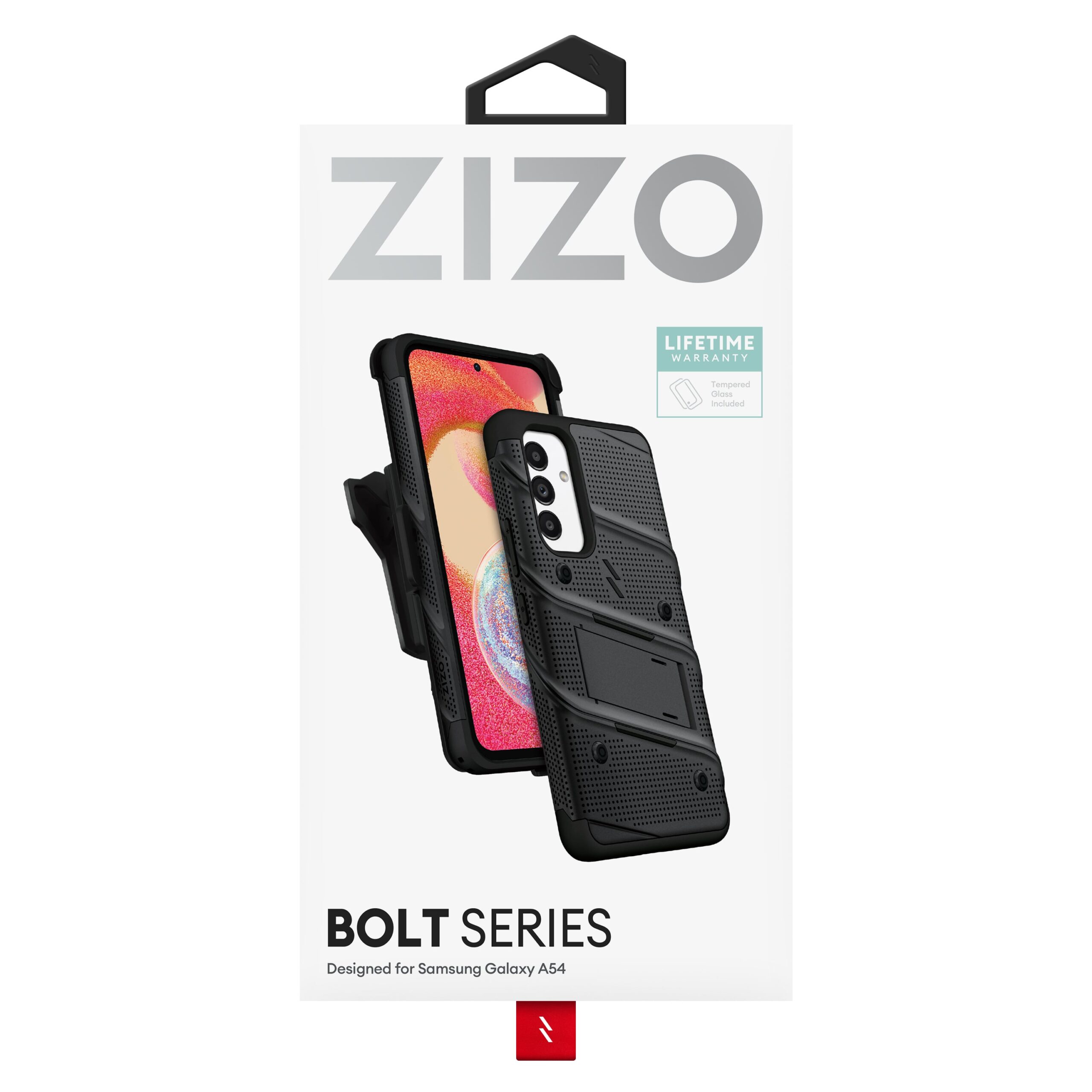 ZIZO Bolt Samsung Galaxy A54 5G Holster Case with Tempered Glass, Built-in Kickstand & Lanyard (3 Colors)