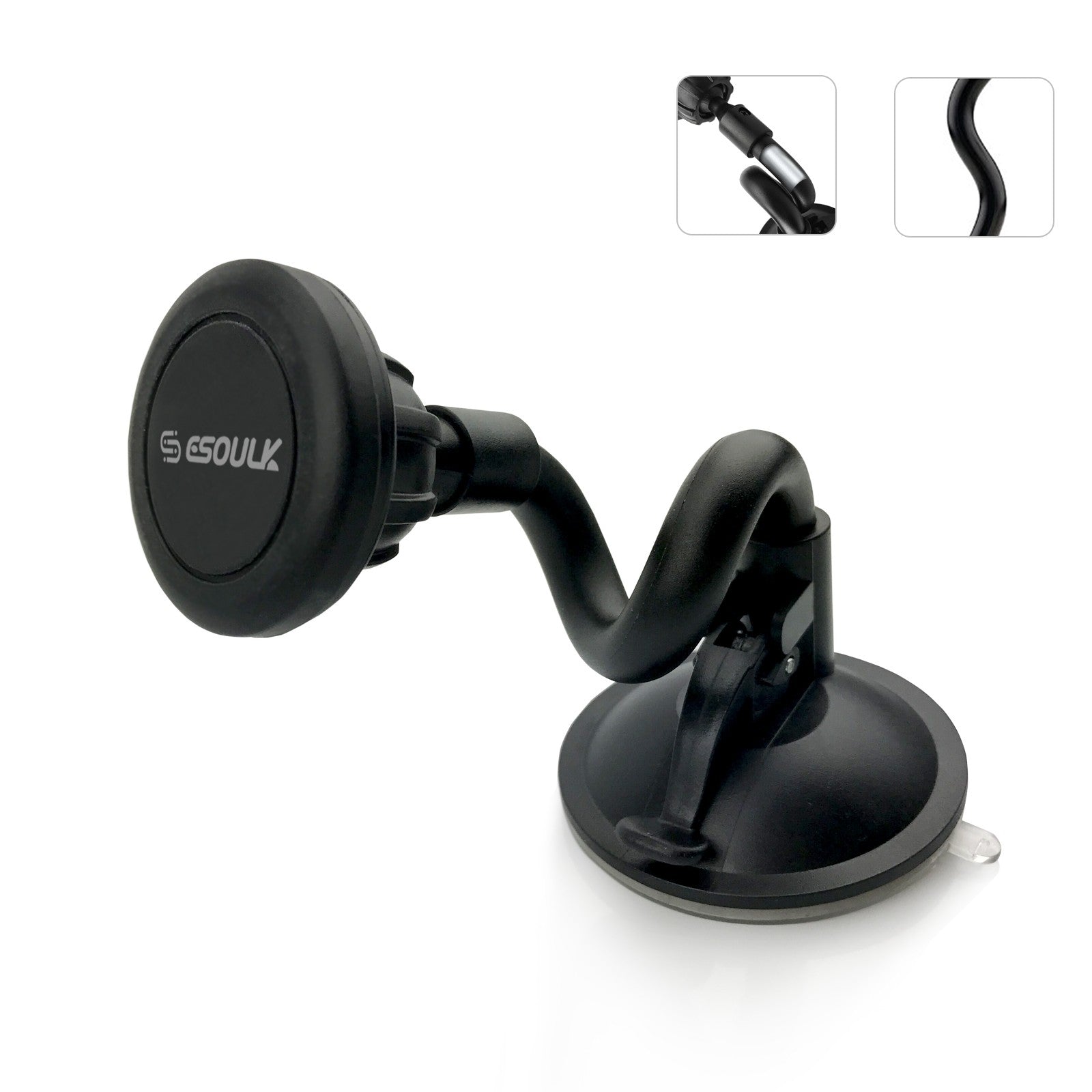 Esoulk Car Dashboard Mount Long Magnetic Phone Holder Universal 360° Mounting Plate - Black