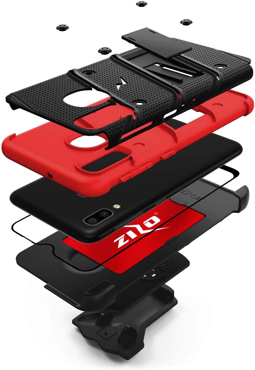 ZIZO Bolt Galaxy A20 - Holster Case, Built-in Kickstand, Tempered Glass & Lanyard (3 Colors)