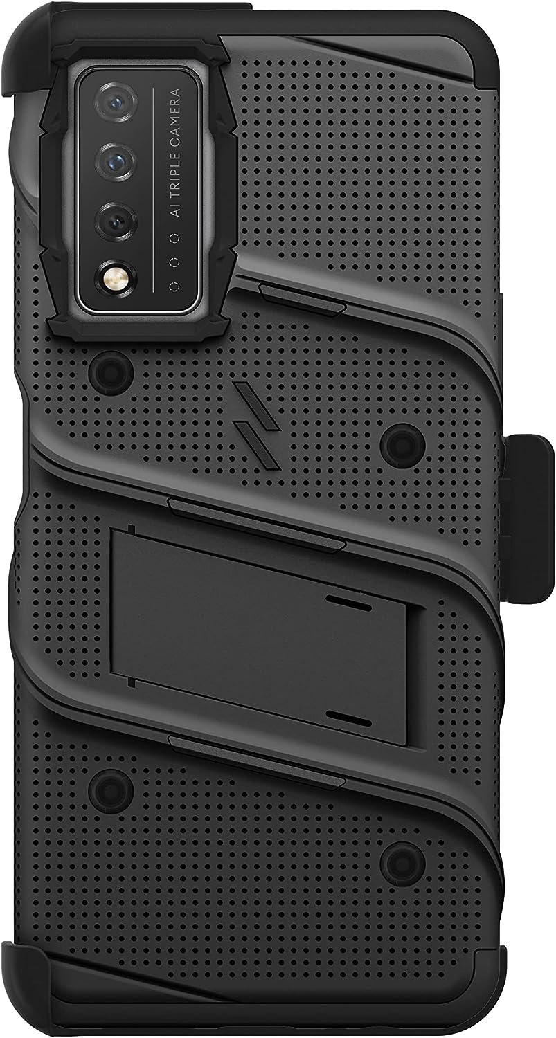 ZIZO Bolt REVVL V Plus 5G Holster Case with Screen Protector, Built-in Kickstand & Lanyard - Black