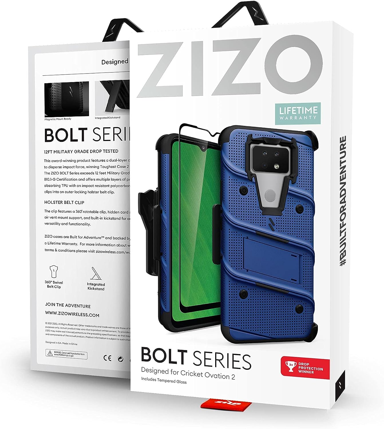 ZIZO Bolt Cricket Ovation 2 Holster Case with Tempered Glass, Built-in Kickstand & Lanyard (3 Colors)