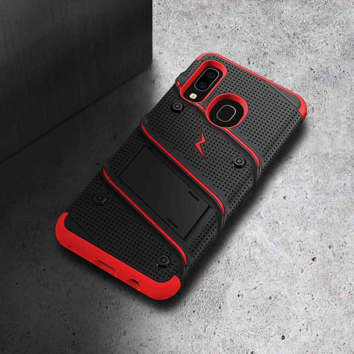 ZIZO Bolt Galaxy A20 - Holster Case, Built-in Kickstand, Tempered Glass & Lanyard (3 Colors)