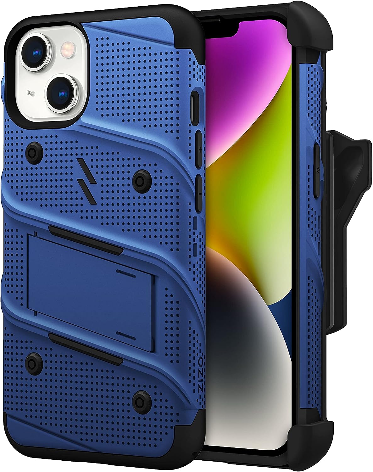Zizo Bolt iPhone 14 Holster Case with Tempered Glass, Kickstand & Lanyard (3 Colors)