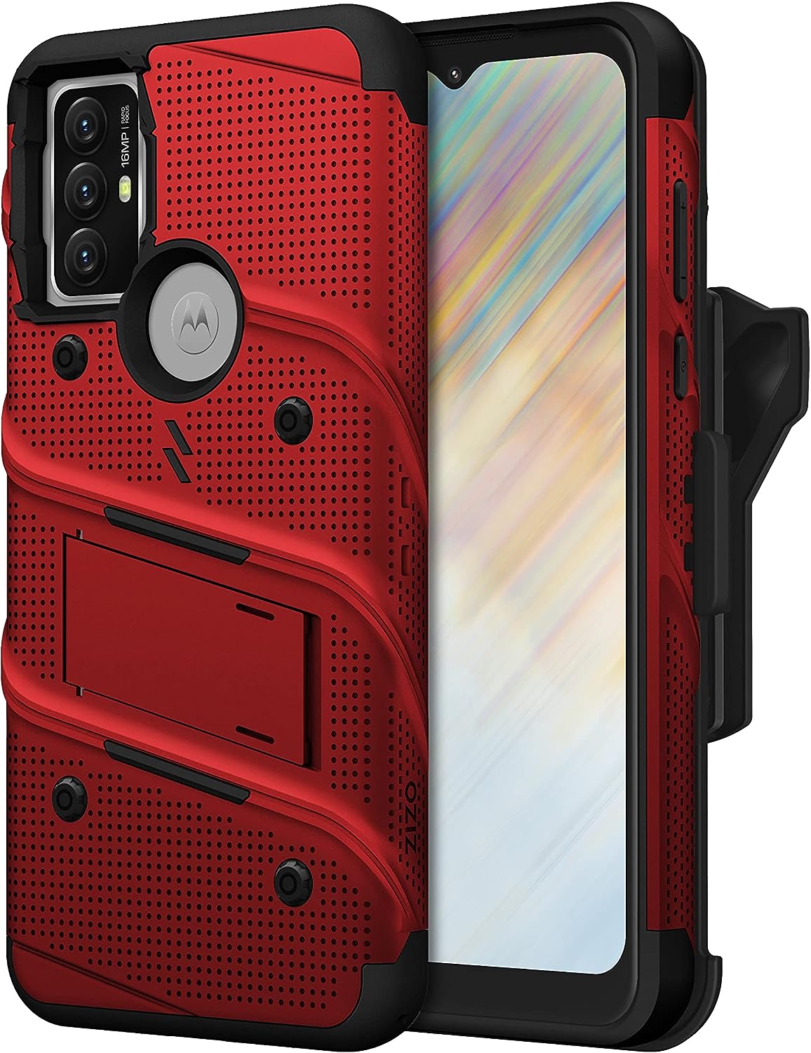 ZIZO Bolt Moto G Play 2023 Holster Case with Tempered Glass, Built-in Kickstand & Lanyard (3 Colors)