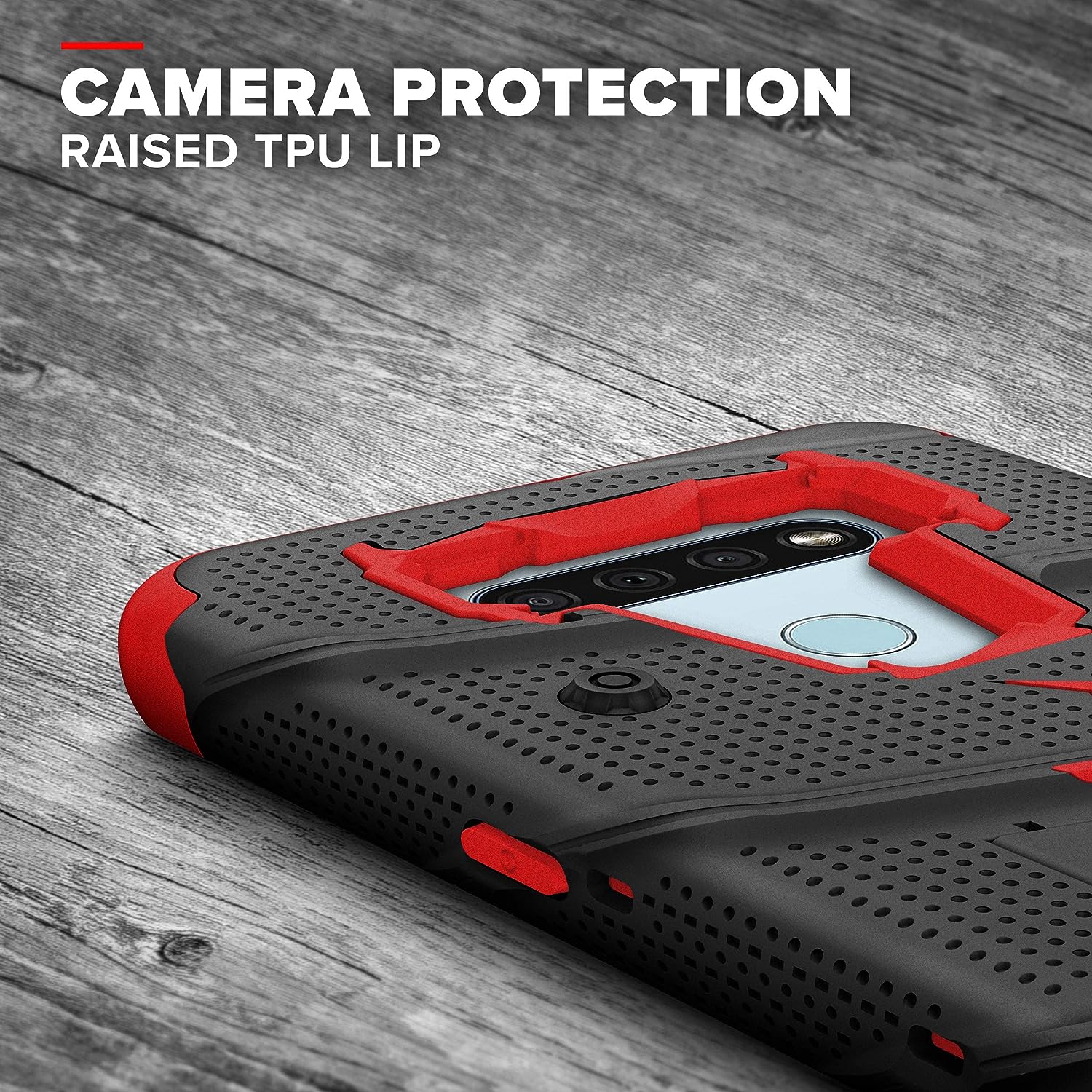ZIZO Bolt LG K51 / LG Reflect Holster Case with Built-in Kickstand, Screen Protector & Lanyard - Black & Red