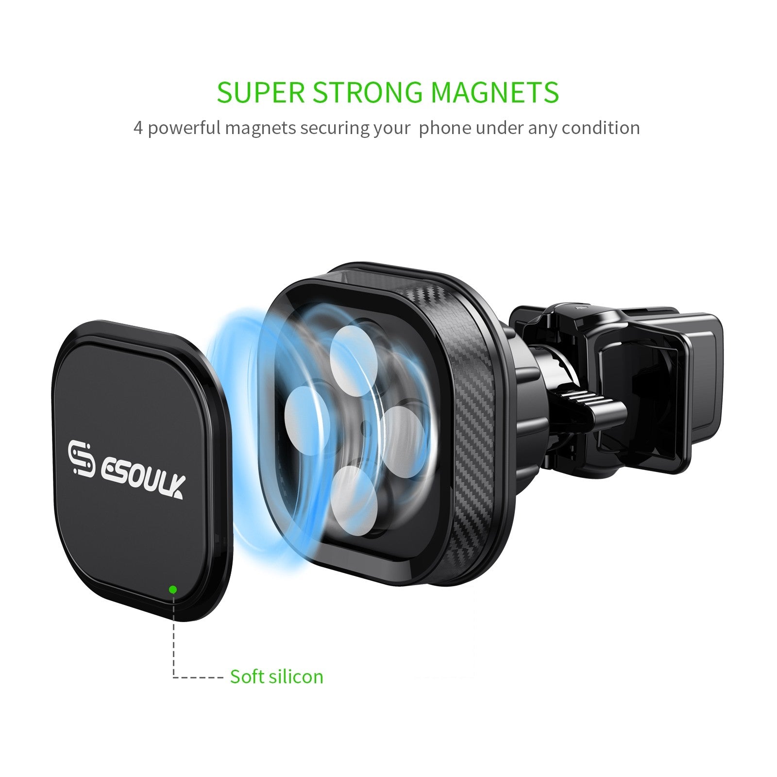Esoulk Magnetic Air Vent Car Phone Holder with 360° Rotation - Black