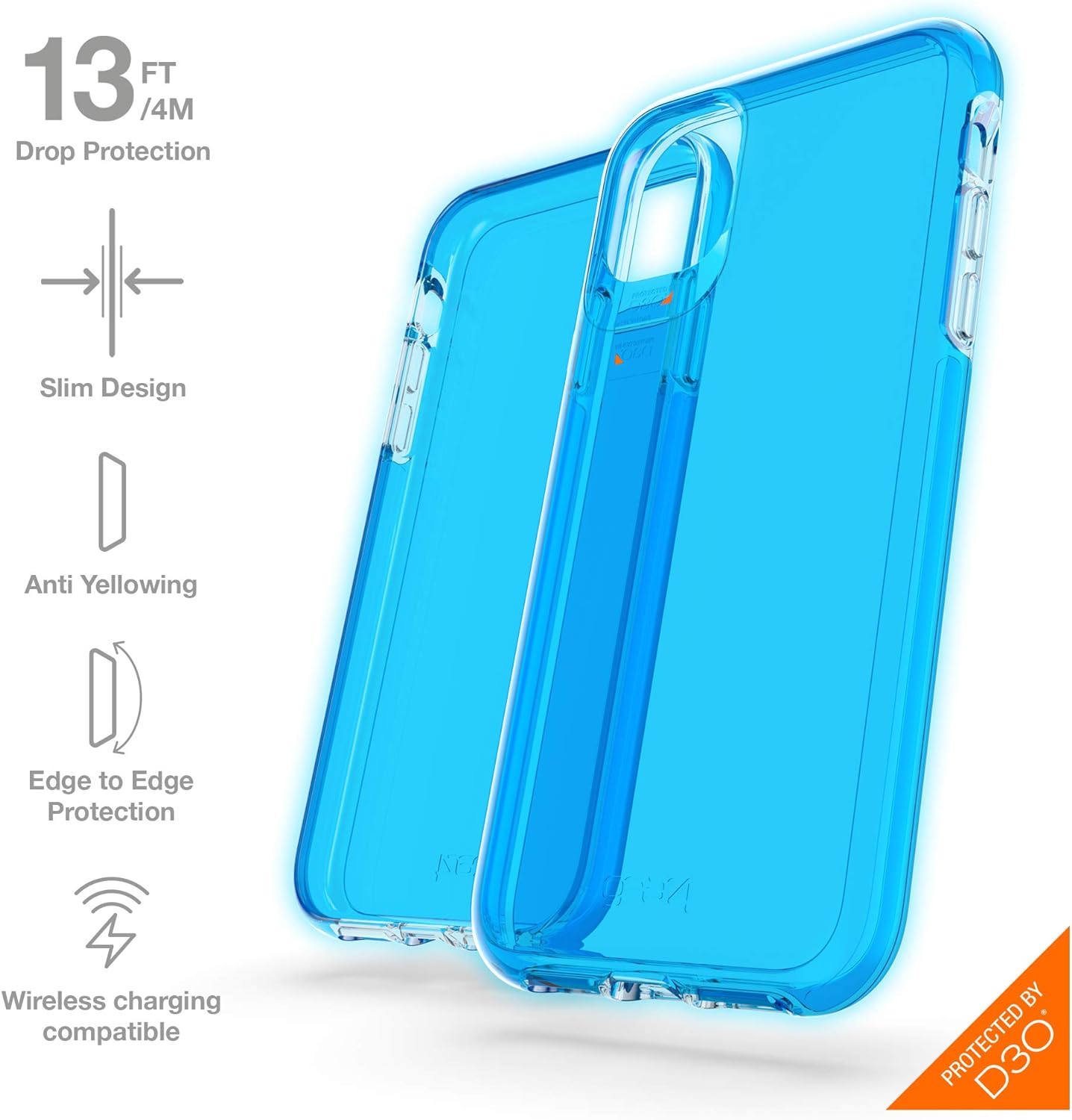 Gear4 Crystal Palace Neon Case for iPhone 11, Advanced Impact Protection Phone Cover – Neon Blue