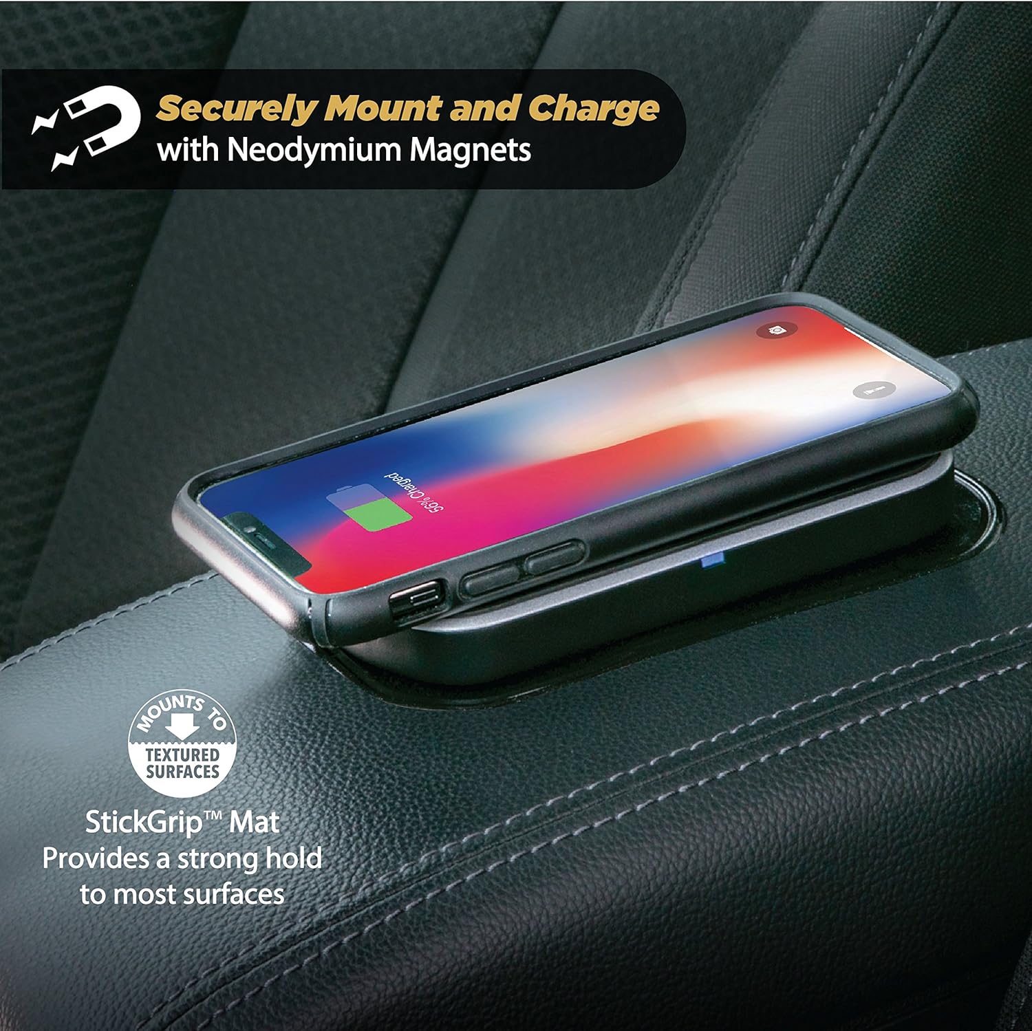 SCOSCHE MagicMount Charge Surface Fast Wireless Charging Safe Magnetic Surface Mount - Black