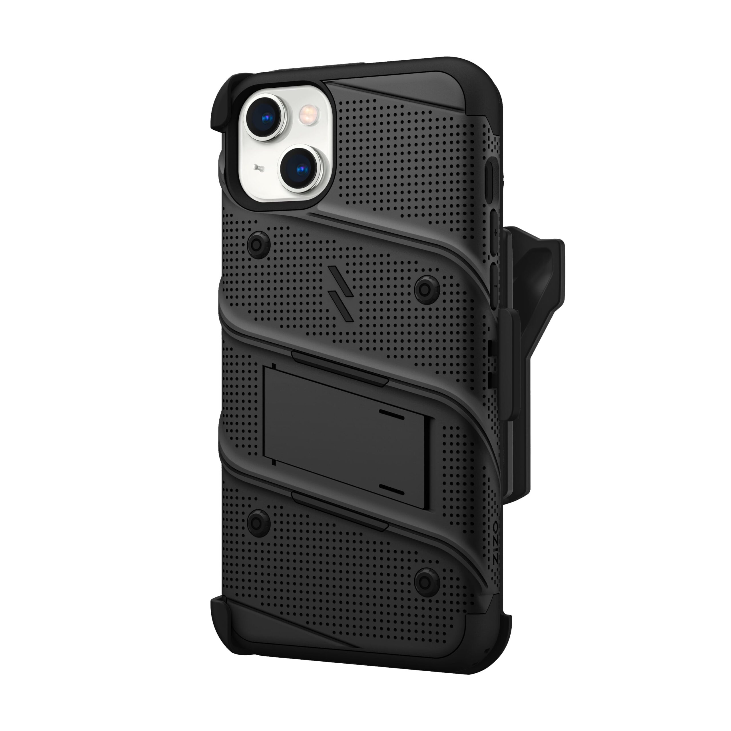 Zizo Bolt Apple iPhone 15 Plus Holster Case with Tempered Glass, Kickstand & Lanyard - Black