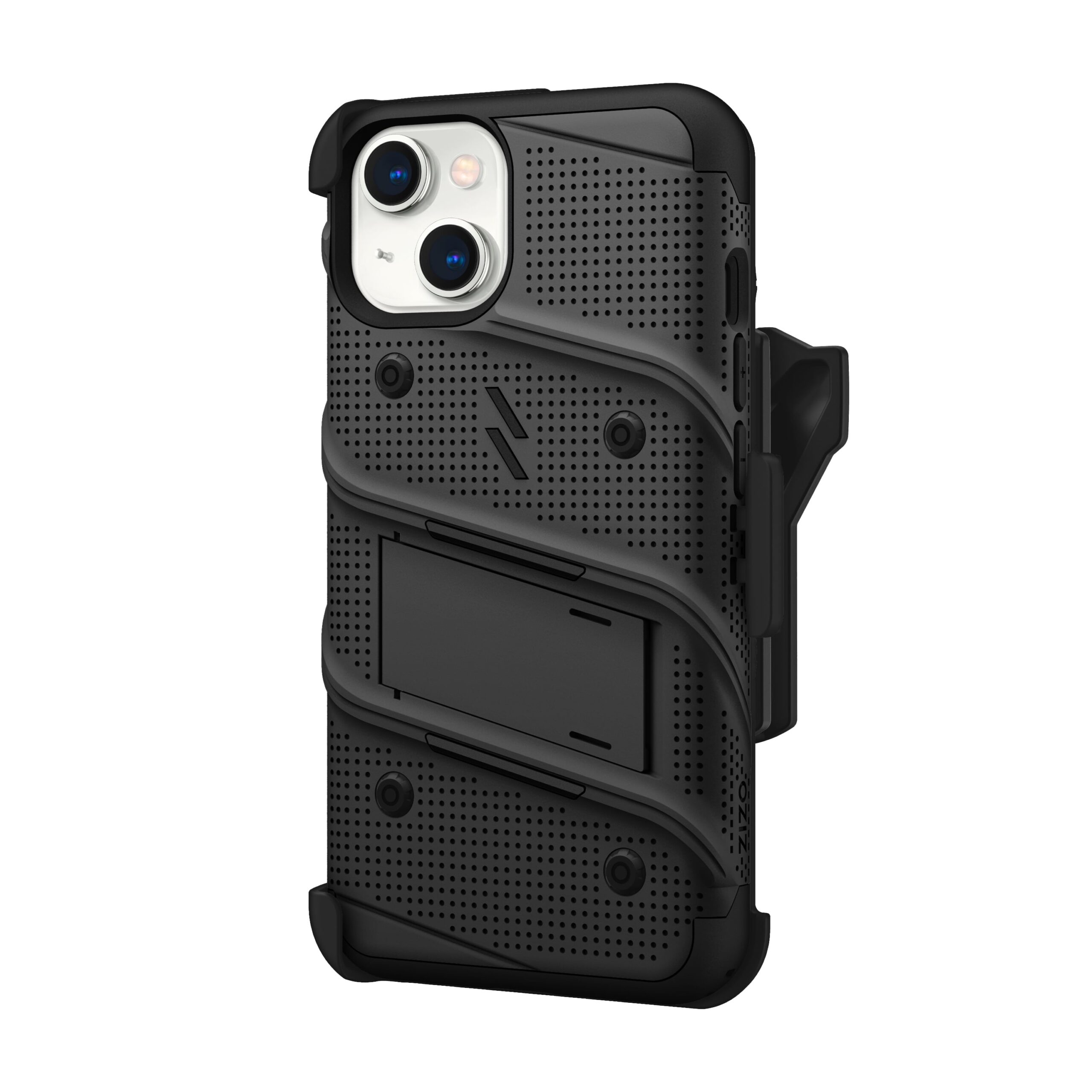 Zizo Bolt Bundle iPhone 15 Holster Case with Tempered Glass, Kickstand & Lanyard "Protective & Light Weight" - Black