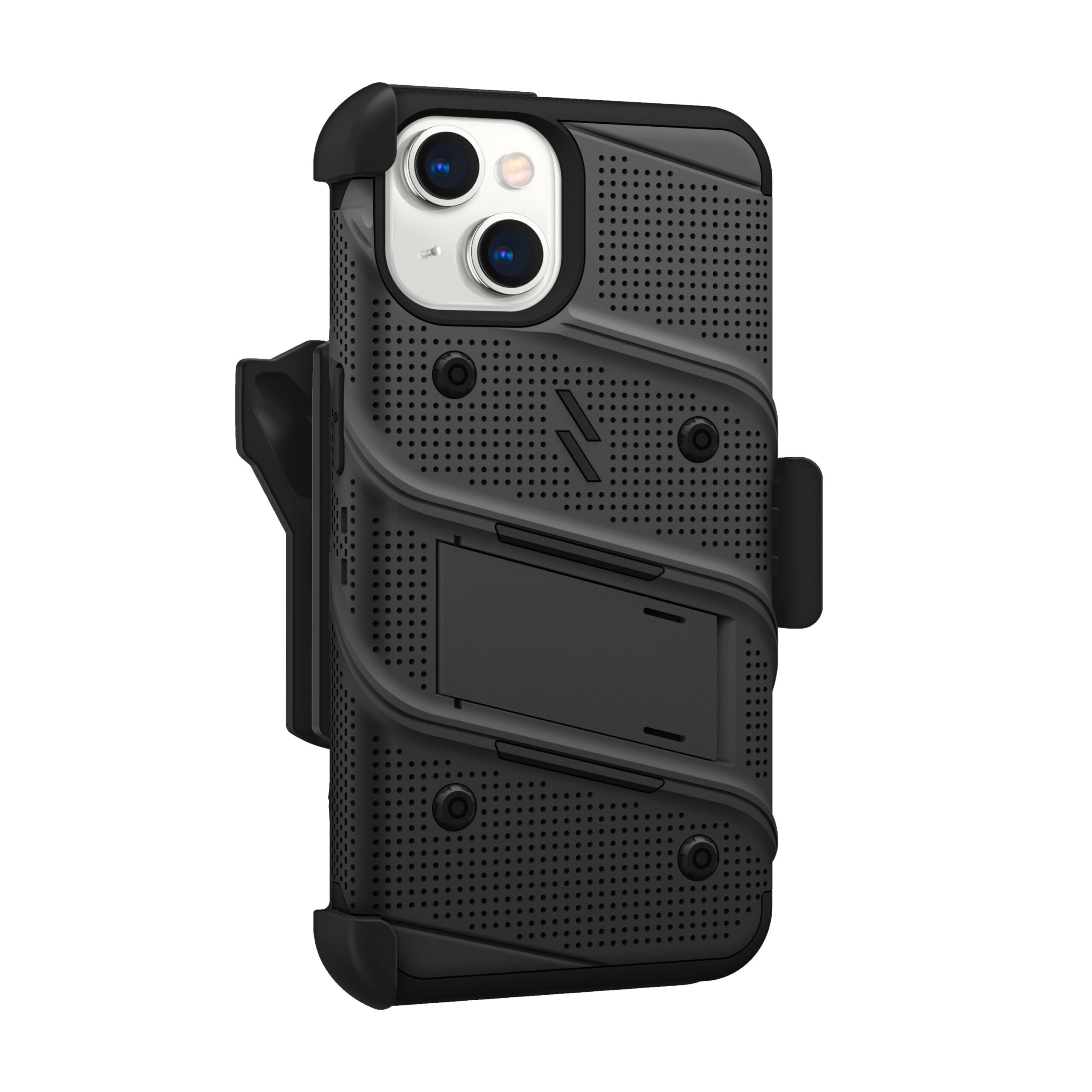 Zizo Bolt Bundle iPhone 15 Holster Case with Tempered Glass, Kickstand & Lanyard "Protective & Light Weight" - Black