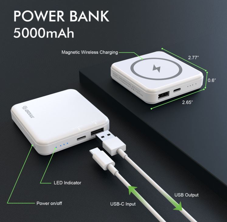 Esoulk EP31 Power Bank with 5000mAh 5W Super Compact Magnetic Wireless Charging (2 Colors)