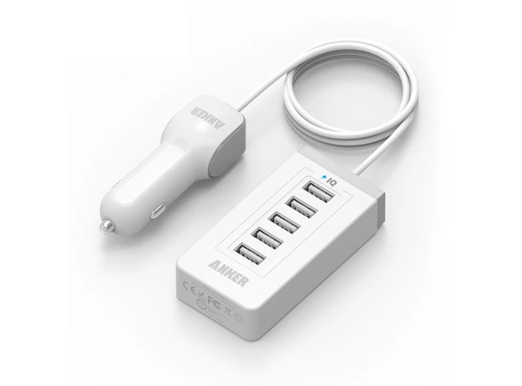 Anker PowerDrive 5 Ports Car Charger 50W for Fast Protected Charging - White