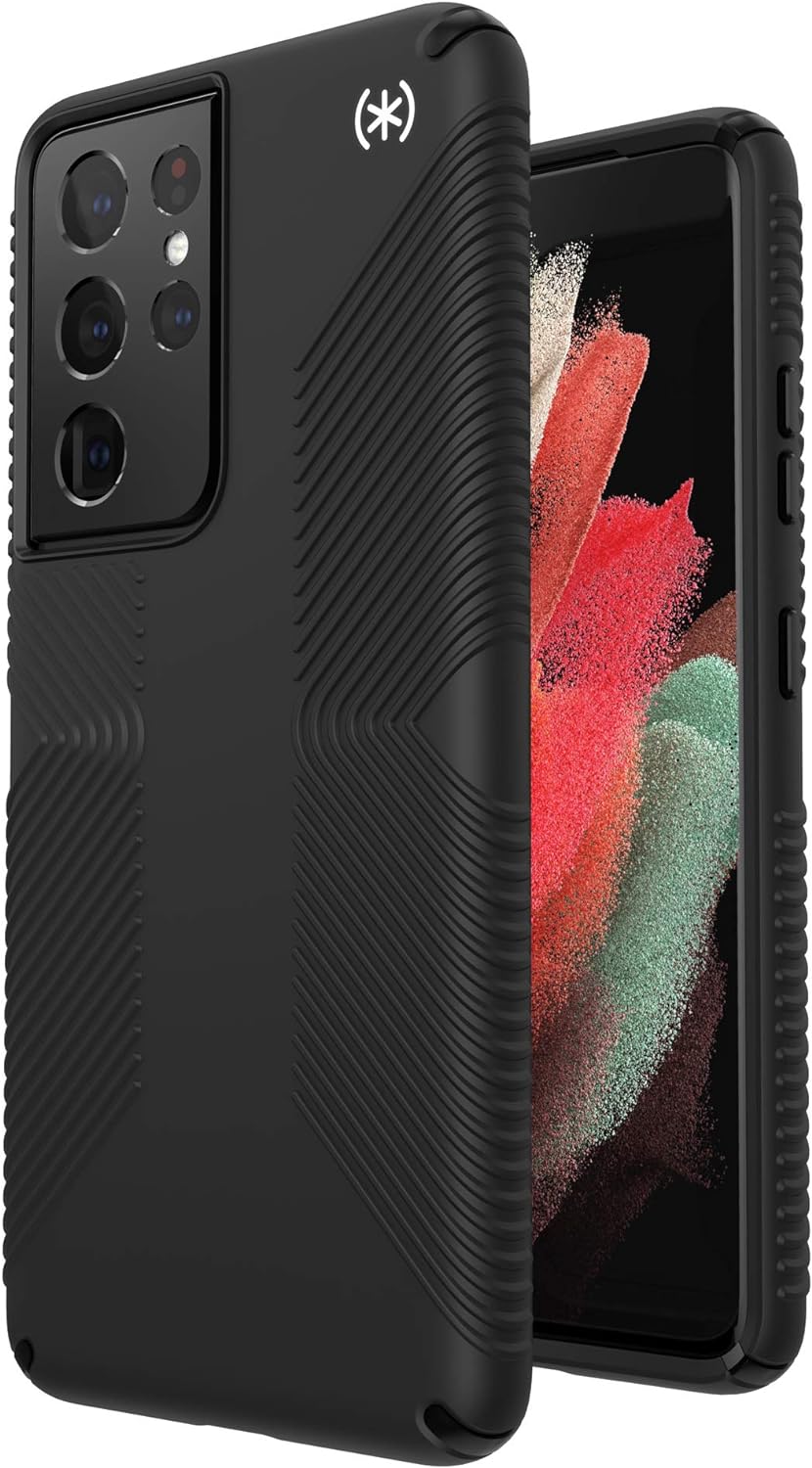 Speck Presidio2 Grip Samsung Galaxy S21 Ultra Case, 13ft Drop Protection - Black/White