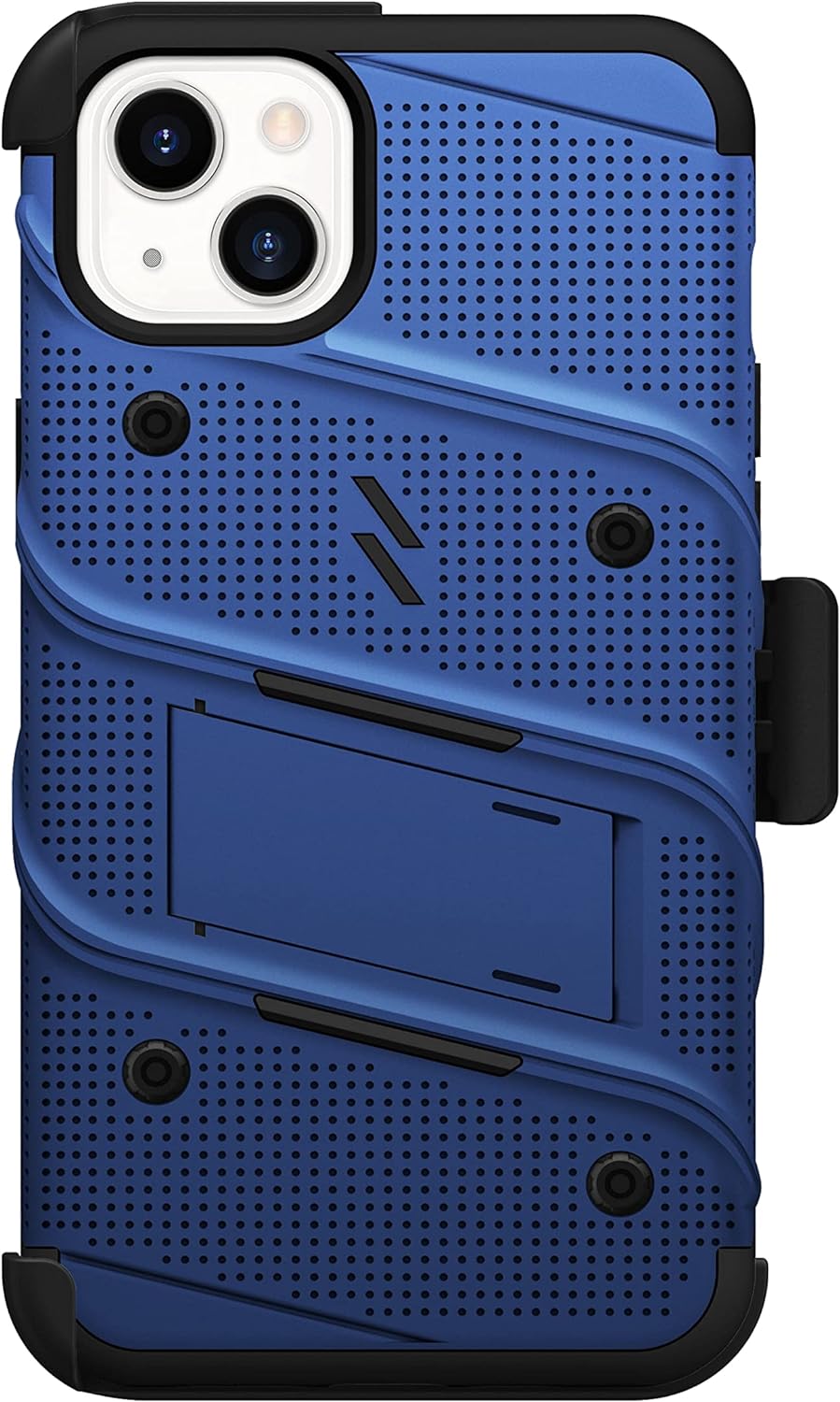 Zizo Bolt Apple iPhone 15 Plus Holster Case with Tempered Glass, Kickstand & Lanyard - Blue