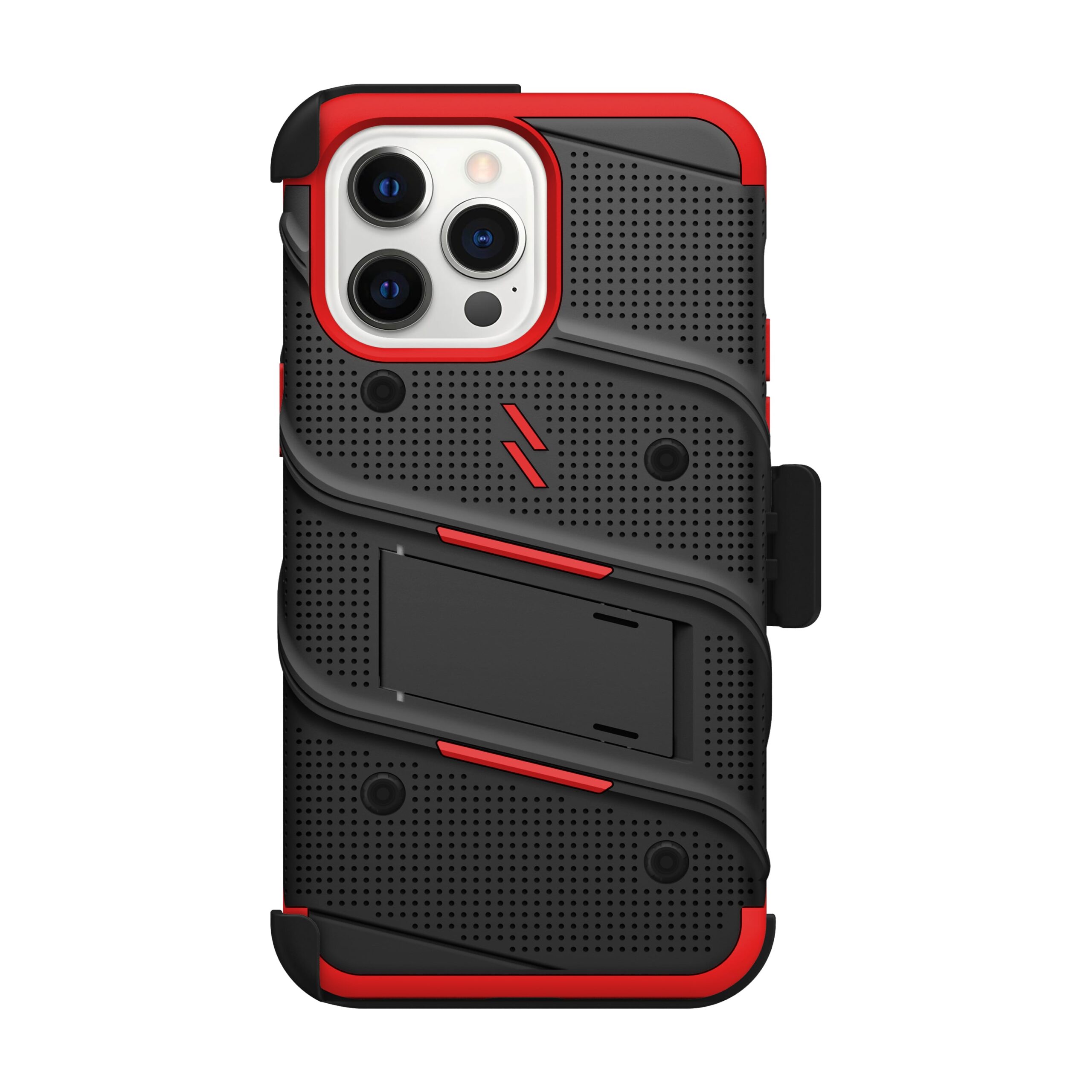 Zizo Bolt Bundle Apple iPhone 15 Pro Max Holster Case with Tempered Glass, Kickstand & Lanyard, Protective & Light Weight - Black/Red