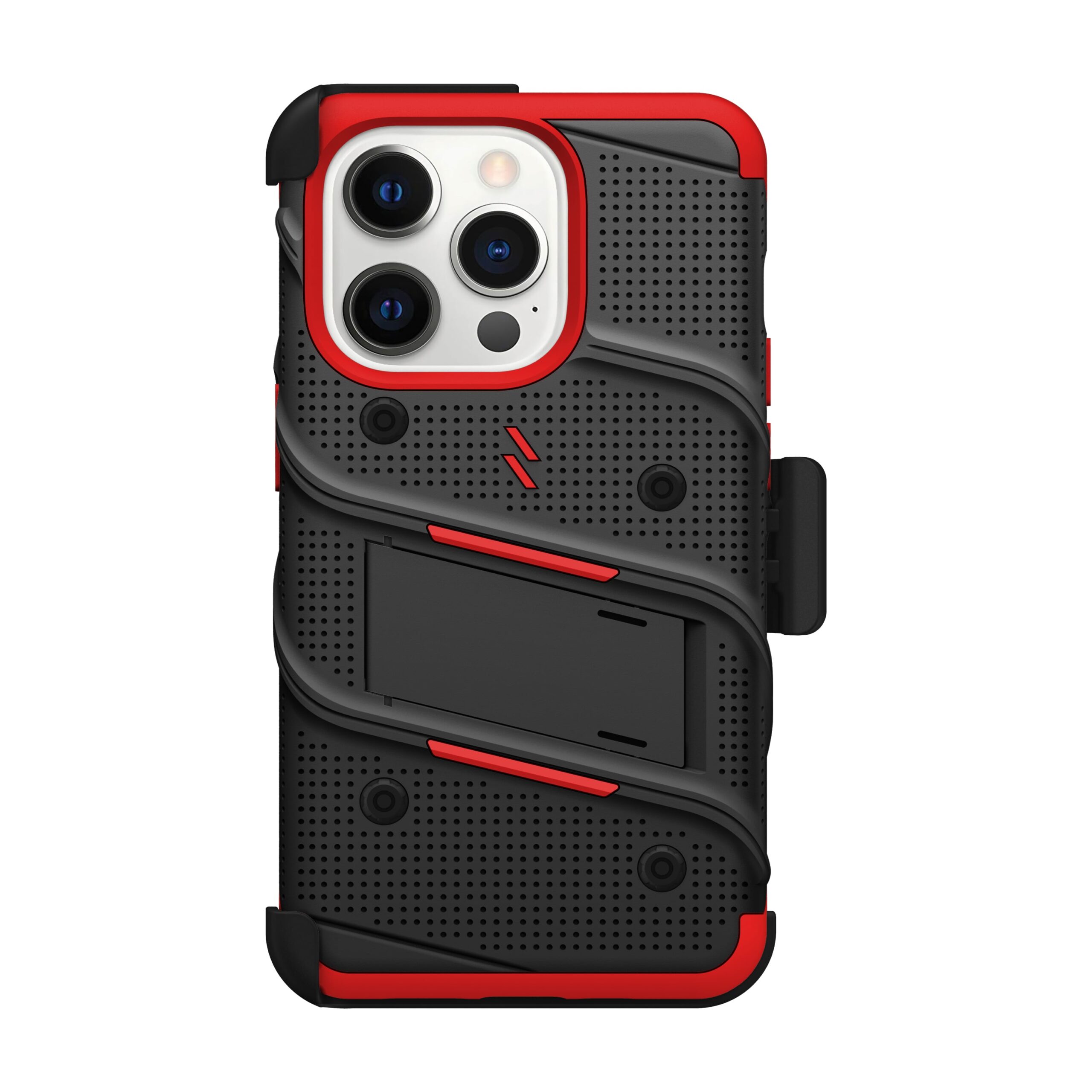Zizo Bolt Bundle Apple iPhone 15 Pro Holster Case with Tempered Glass, Kickstand & Lanyard - Black/Red